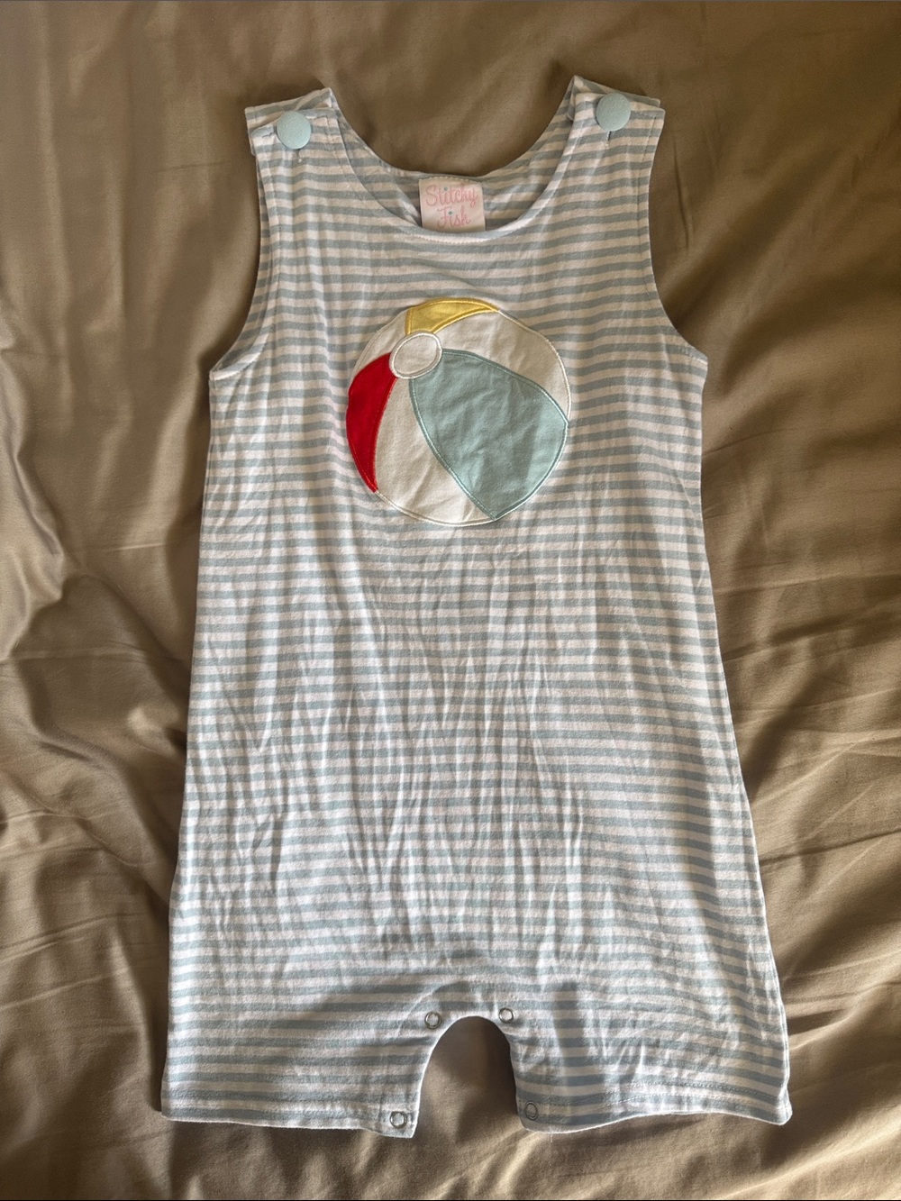 Striped Baby Romper with Beach Ball Applique